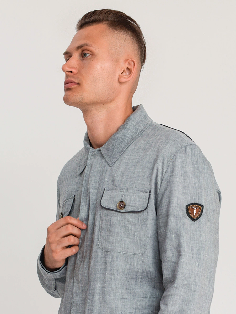 Жакет-рубашка свободного кроя из смеси льна и шерсти